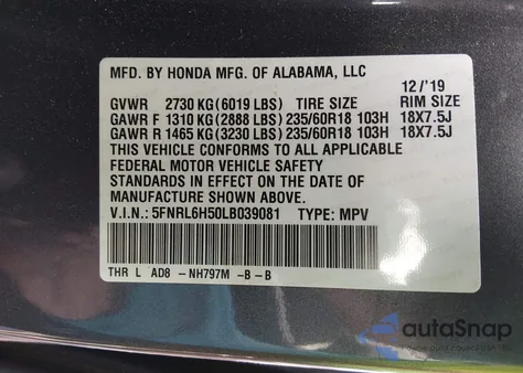 2020 Honda Odyssey Ex from USA, damaged, VIN 5FNRL6H50LB039081